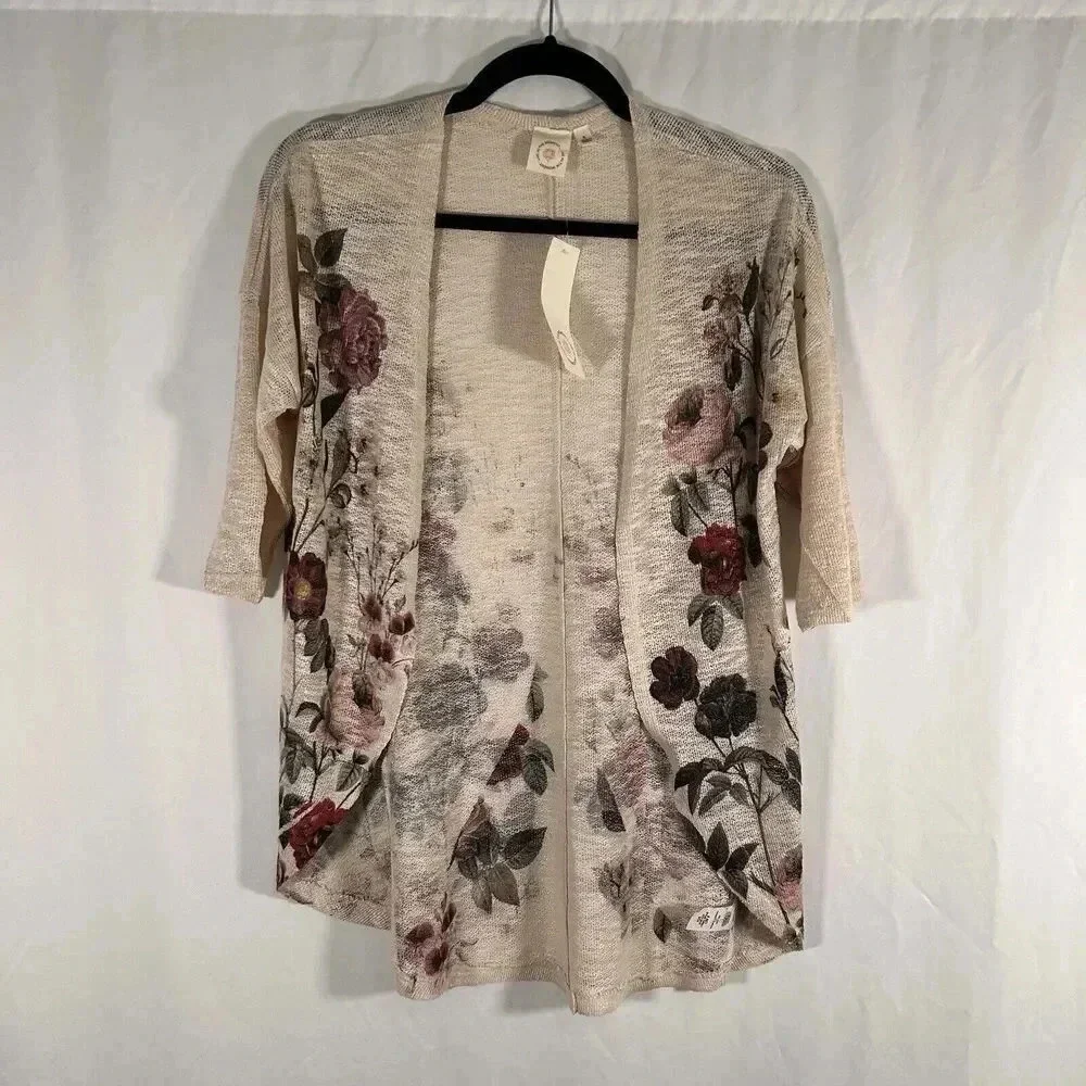 New Live in the Moment Cardigan Women's Small Beige Open Knit Short Sleeve